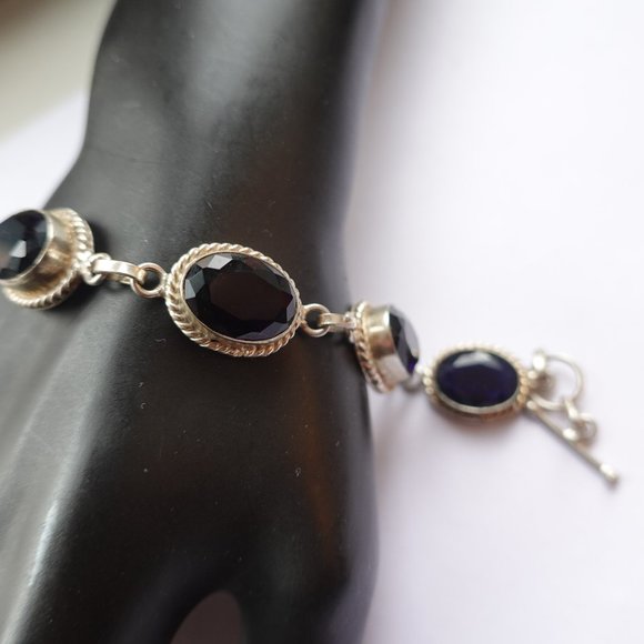 Jet Onyx Gemstone Sterling Silver 925 Link Tennis Bracelet - Picture 1 of 3